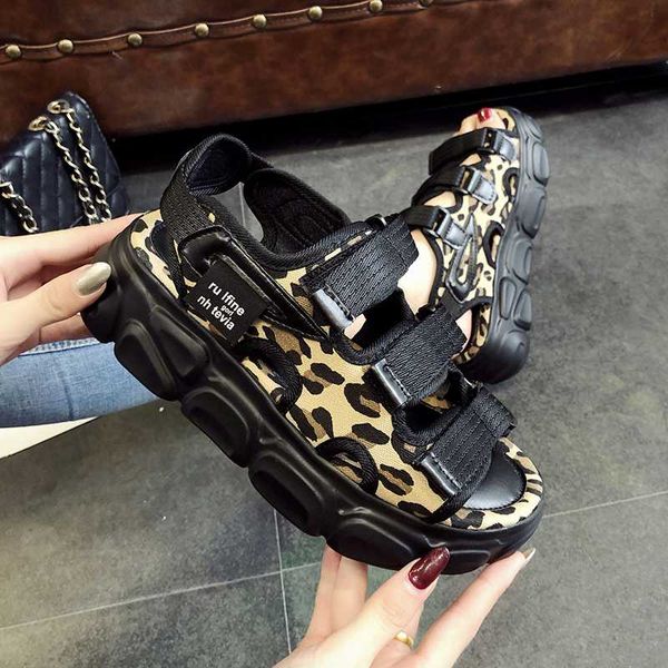 

2020 summer women platform sandals chunky leopard print designers beach sandal sport casual block heel shoes gladiator sandal, Black