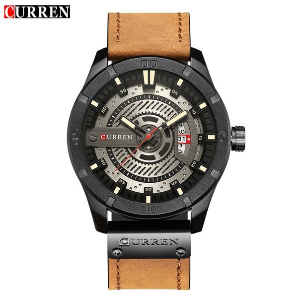 

curren watch men date display leather creative quartz wrist watches relogio masculino, Slivery;brown
