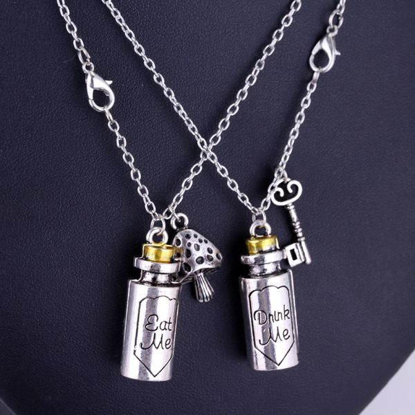 

alice in wonderland necklace eat me drink me bottles pendants necklaces for women girls torque vintage accessories, Silver