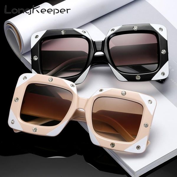 

longkeeper fashion square diamond sunglasses women 2020 punk pink black white oversized female glasses uv400, White;black