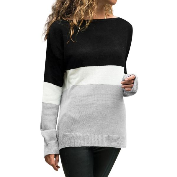 

pullover women winter casual o-neck patchwork long sleeve knitted sweater women modis jumper shrugs for pull femme, White;black