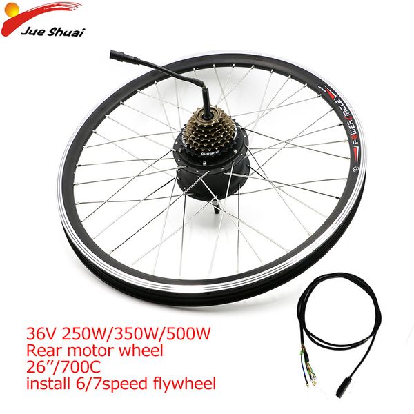 

36v 250w-500w electric motor wheel rear brushless gear hub motor with 6/7 speed flywheel electric bicycle conversion kit e bike