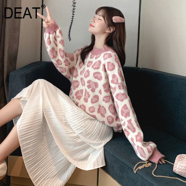 

deat] printed hit color knitting pullovers sweater loose fit round neck long sleeve women new fashion spring autumn 2020 13s610, White;black