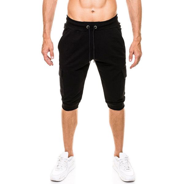 

men cosy sports casual drawstring fifth pants shorts slacks harem pants cropped sweatpants sportwear hip-hop elastic waist, White;black