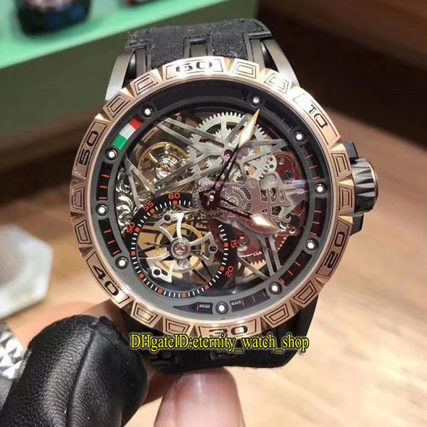

14 color excalibur 42 rddbex0622 skeleton tourbillon dial japan miyota automatic mens watch rose gold case leather band sport watches 03, Slivery;brown