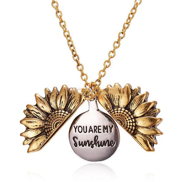 3 Farben Neue Mode „You Are My Sunshine“-Halskette mit Gravur, Sonnenblumen-Medaillon-Halskette für Frauen und Mädchen, heißer Verkauf