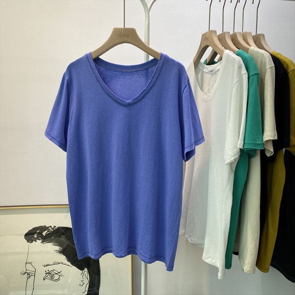 

xia yangqi all-match solid color simple loose casual hole v-neck short-sleeved t-shirt women's slim t-shirt coat inner jacket, White