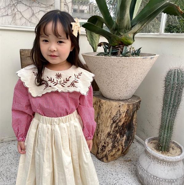 

12.18th little girl's spring clothes embroidered flower girl's long sleeve shirt solid color casual girl skirt size 80-130cm, White