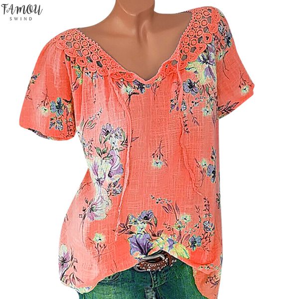 

women shirts flower lace v neck large size short sleeve loose thin trend elegant noble vogue summer blouse shirts, White
