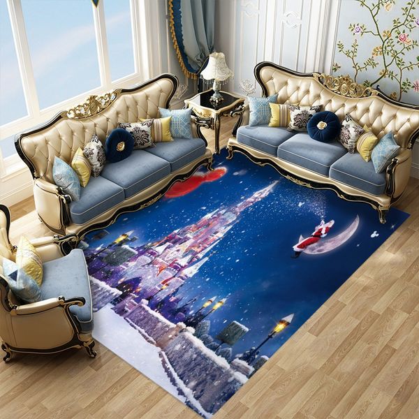 

merry christmas bedroom decor rugs big castle cartoon santa claus snowflake pattern non-slip floor mats custom rectangle rugs