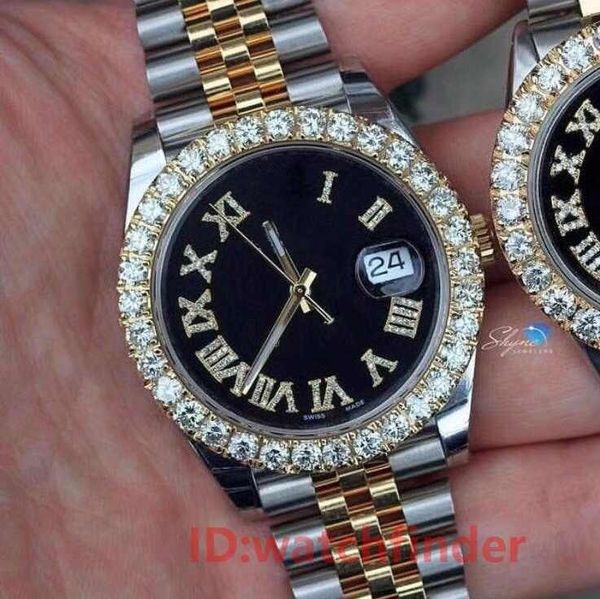 

luxury gold president stainless iced out diamond bezel designer mens automatic 2813 watch datejsut wristwatches man watches, Slivery;brown