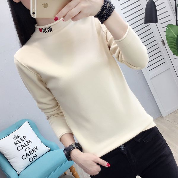 

of 2019 new short_net red half a turtle neck long sleeve knitted pullovers relaxed joker render unlined upper garment, White;black