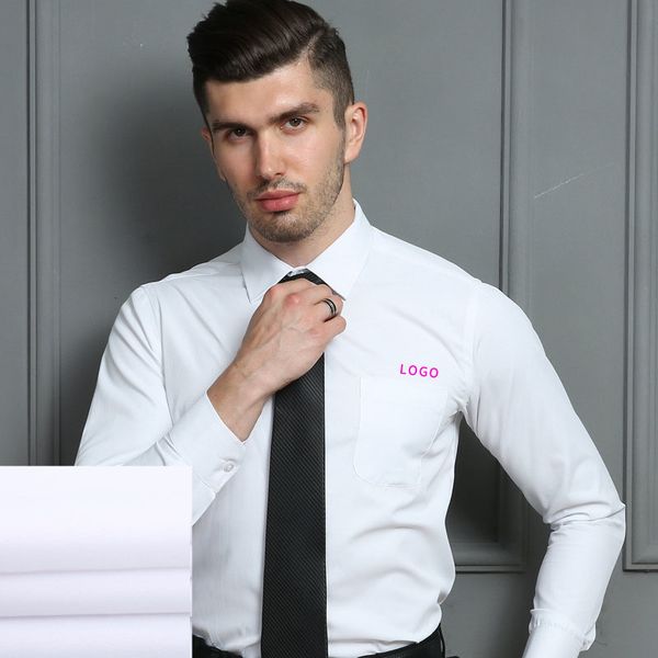 

men long sleeve solid color dress shirt office ladies formal blouse printed customized business work uniform, White;black