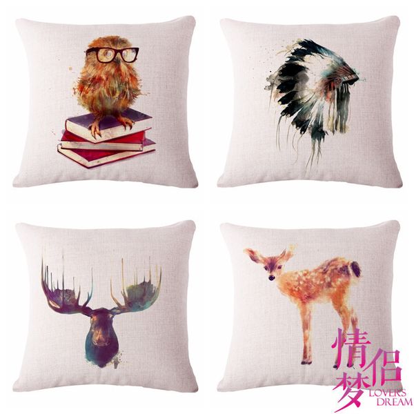 

watercolor animal cotton flax pillow back cushion can customized