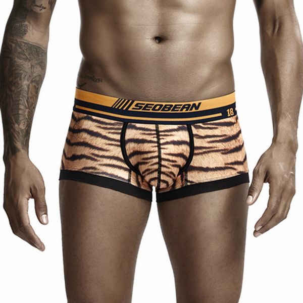 

boxer underwear men's new style fashion leopard printed bulge pouch underwear comfortable gay cueca masculina new, Black;white