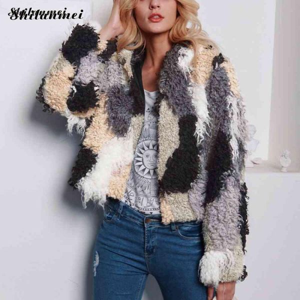 

long sleeve autumn winter coat high street multi-colored women faux fur coat women plus size female fur chaqueta mujer 3xl, Black