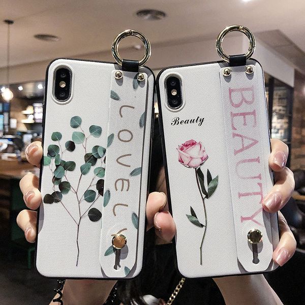 

for iphone xs max xr phone case wristband bracket flower 6 7 8 x plus grid tpu all inclusive soft cell phone cases
