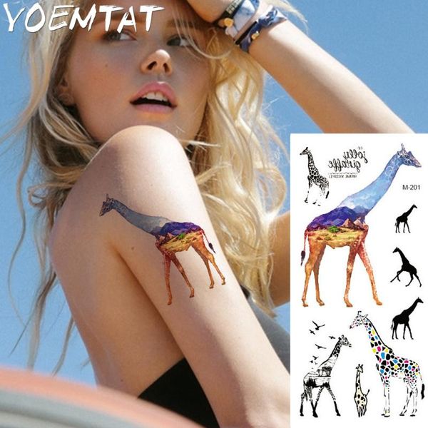 

1 piece fantasy color giraffe large animal temporary tattoo waterproof tattoo sticker for women men