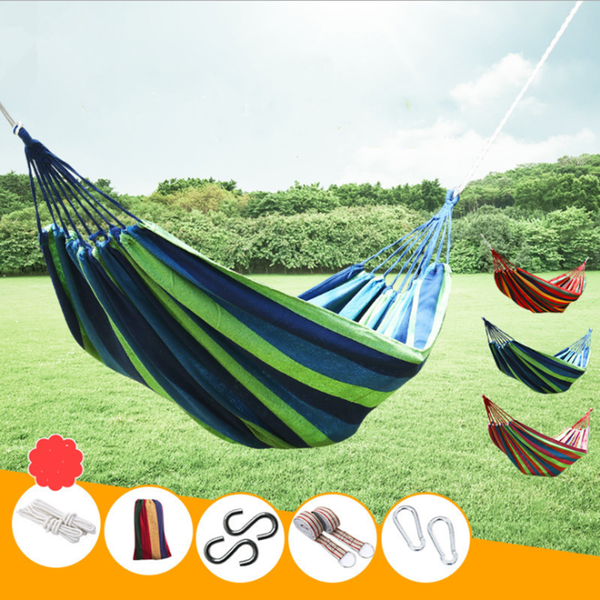 

1set portable canvas load-bearing outdoor garden stripe hammock hang bed travel camping swing survival outdoor sleeping