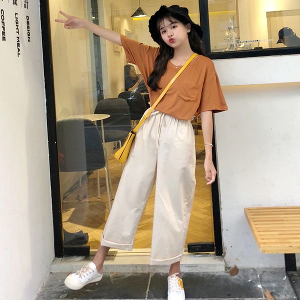 

mazefeng new autumn women casual solid tees female t-shirts cotton simple o-neck ladies loose style pants two piece set, Gray