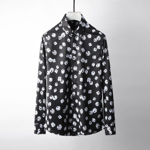 

allover printed men shirt luxury long sleeve party mens dress shirt hight quality mens shirts casual slim fit plus size, White;black