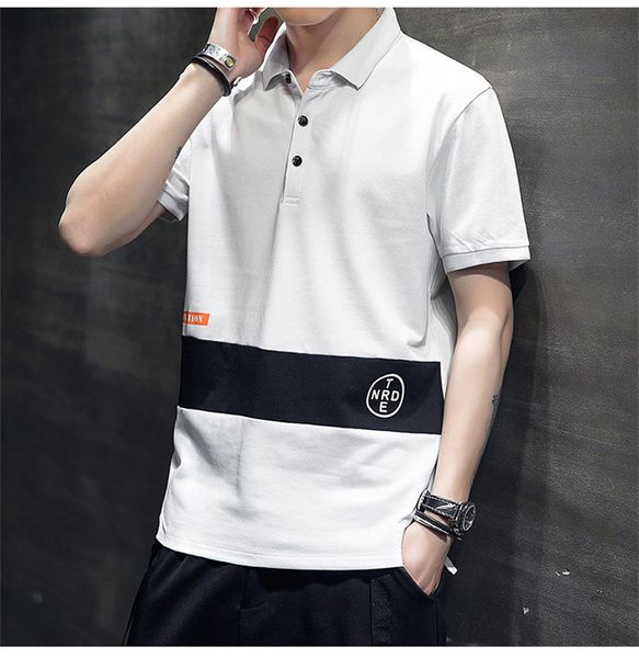 

letter lapel neck mens designer tshirts patchwork short sleeve loose straight summer tees casual solid color mens polos, White;black