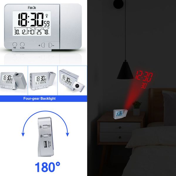 

led alarm clock alarm 180Â° rotation led digital projector clock multifunction economic lcd calendar humidity with