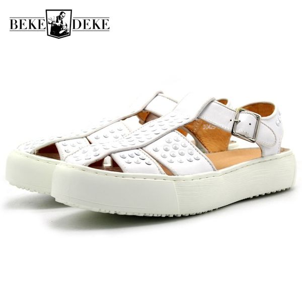 

2019 classic sandals men brand rivet white casual platform shoes sneakers outdoor beach flip flops sandalia masculina plus size, Black