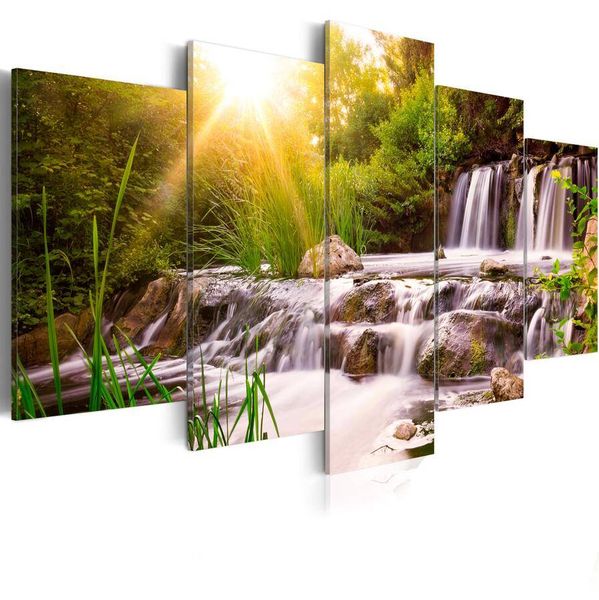 

(no frame) canvas print modern nature forest waterfall landscape sunrise trees picture on canvas for home decoration