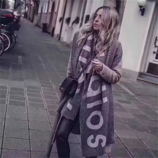 

new scarf for autumn and winter in america in 2018,foreign trade pure color letter logo scarf,cashmere-like couple scarf shawl, Blue;gray