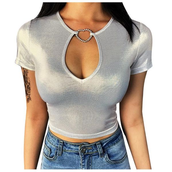 

women's t-shirt jaycosin fashion print women summer short sleeve hollow-up solid female casual comfortable attractive 55, White