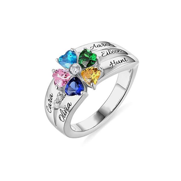 

personalized 925 silver rings for women 5 name with heart birthstone engraved charm diy jewelry for wedding gift gir#ss40, Golden;silver