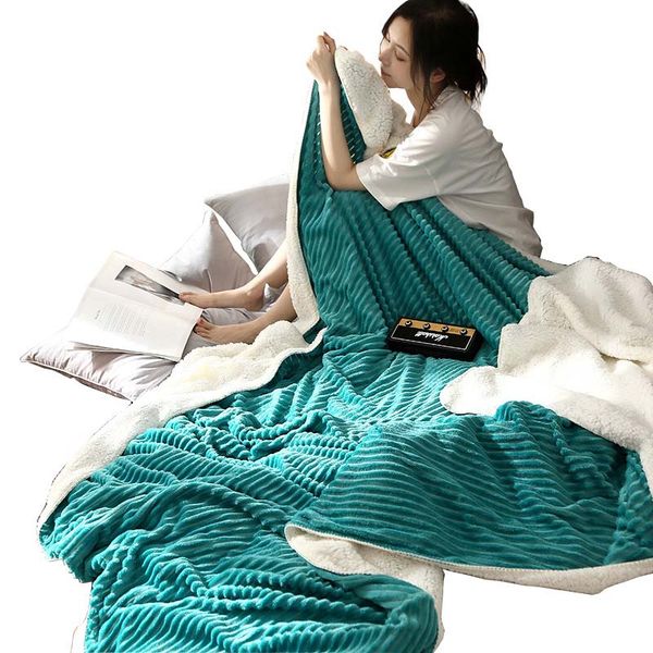 

double layer berber fleece winter warm blanket bedspread office cover plaid baby sleeping comforter quilt