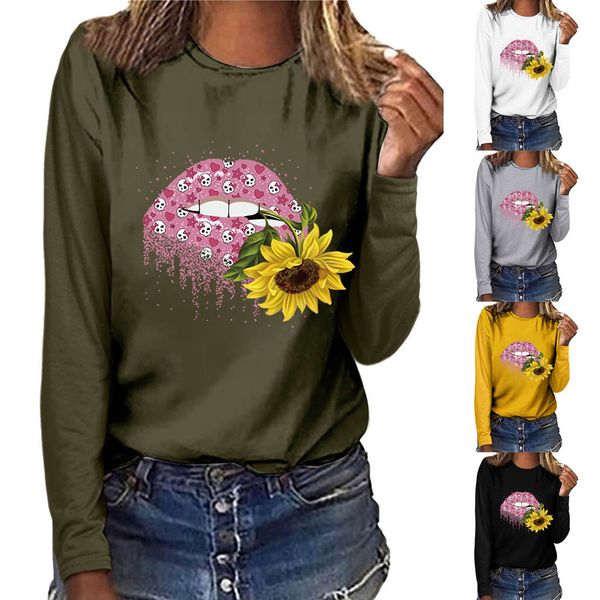 

women long sleeve t shirt 2019 autumn new fashion women plus size print round neck long sleeved t-shirt blouse s-xxxl &40