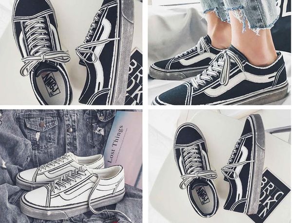 

классика старый skool холст мужчины женщины повседневная обувь classic black white скейтборд обувь