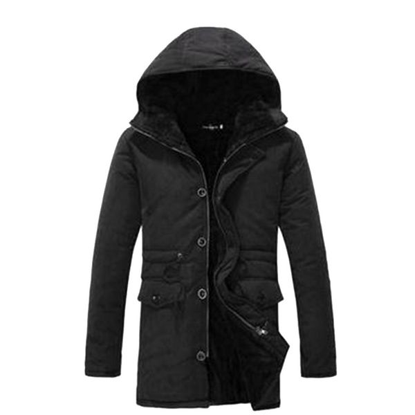 

monerffi men winter hoodies jacket velvet hooded thick coat manteau homme warm pocket plus size outwear solid parkas, Black