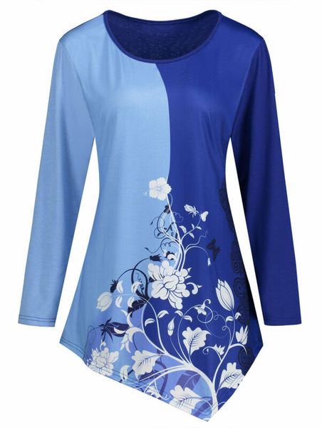 

шифоновые женские осенние синие свободные цветочные топы блузка женская футболка с длинным рукавом плюс размер xl-4xl, White