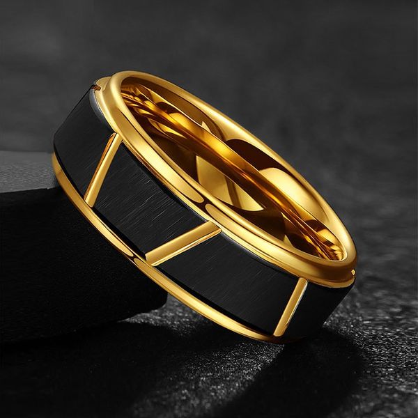 

men's duo tungsten carbide wedding band rings for men black and gold tone ring comfort fit 8mm size 6 - 12, Silver