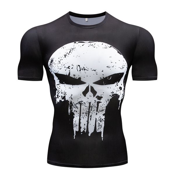 

running t-shirt men punisher compression short sleeve sportwear male gym fitness bodybuilding tee workout clothing, Black;blue