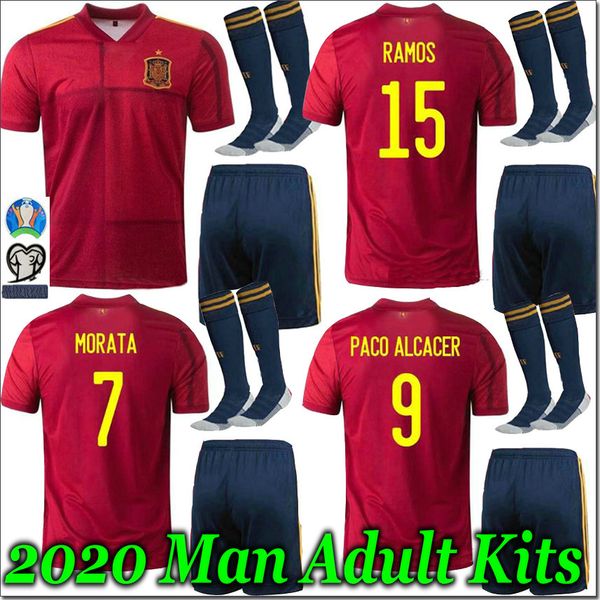 

2020 kits spain jersey home soccer jersey 2019 isco paco alcacer asensio morata iniesta thiago saul football man kit sports shir, Black