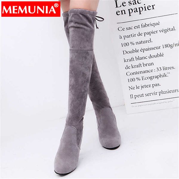 

memunia 2020 new over the knee boots women roundtoe flock high heels stretch boots elegant slim thigh high womens big size, Black