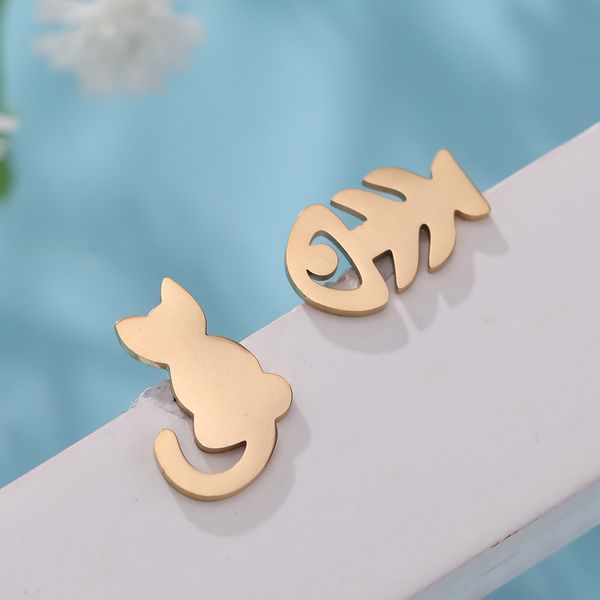 

latest stainless steel fish bone shape cat shape fashion golden stainless steel geometric earrings, Silver