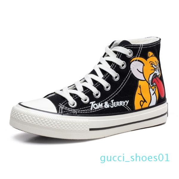 

2020 style anime high shoes tom and jerry canvas shoes men women student graffiti canvas shoes 2019 cute cartoon casual sneakers arthur g01, Black
