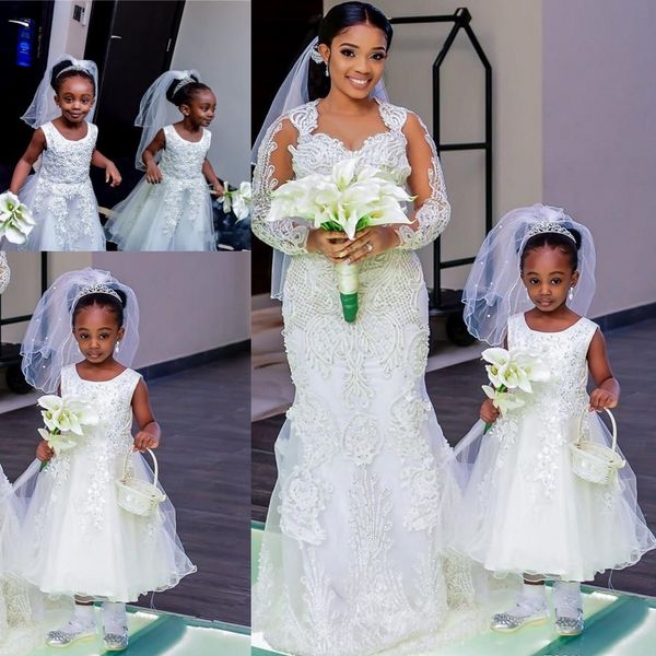 

princess tea length flower girl dress for weddings beads appliques jewel little black girl birthday party gown girl pageant dress, White;blue