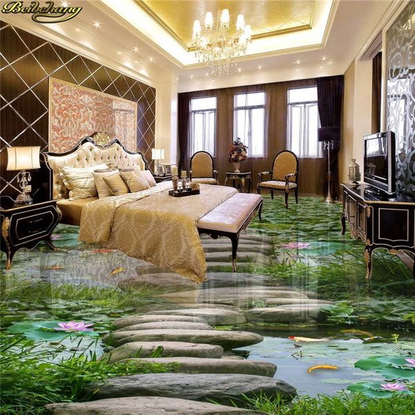 

custom p wallpaper 3d self-adhesive pvc floor painting lotus bathroom kitchen walkway 3d floor paste wall paper