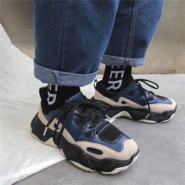 

puimentiua men casual shoes sneaker autumn sneakers trendy comfortable mesh fashion lace-up men shoes zapatos hombre, Black