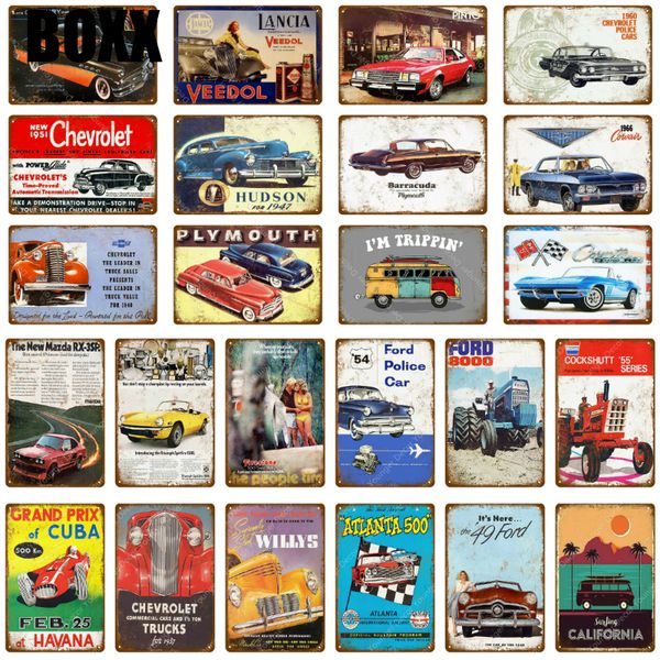 

vintage car touring bus metal tin signs pub bar home garage decor american chevrolet corvette vintage wall art painting poster