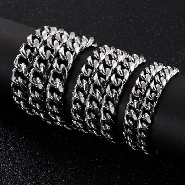 

9/10/13mm width men's necklace stainless steel cuban link chain silver color male jewelry gifts for men
