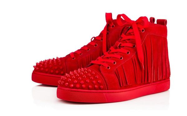 

luxurious outdoor fashion fringed high help women,men casual shoes red bottom sneakers famous designer dress party wedding, Black