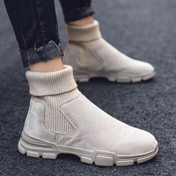 

зима мужчины корейский тенденция высокая-верхний средний-верхняя одежда модные сапоги осень сапоги универсальная обувь мужчины, Black